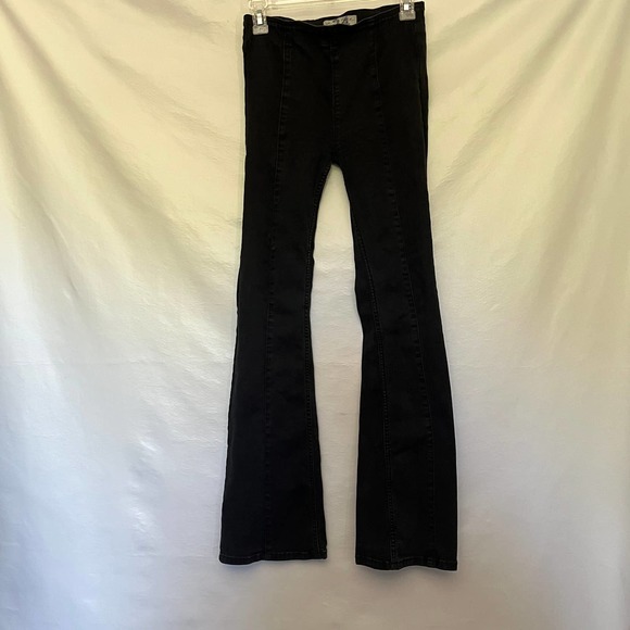 Free People We the Free Flare Pull-On Womens Jeans Size 24 Black Front Seam - Picture 11 of 11
